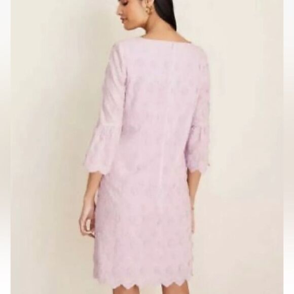 Ann Taylor Daisy Floral Applique Embroidered Shift Lilac Lavender 3/4 Sleeve - Picture 4 of 13